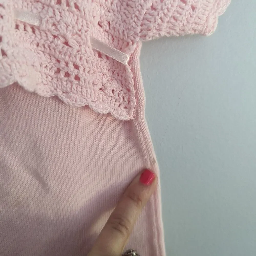 Vintage Girl's Piccino Piccina Light Pink Sweater Romeper 18 Months